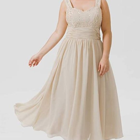 Women's 22 Size Tea Length Chiffon Beaded Lace - Picture 3 of 6